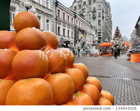 Russia, Moscow, Old Arbat December 6, 2025 New Year's decoration of Winter Street in Moscow 134043026