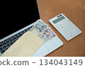 Computer, money, envelope and calculator 134043149