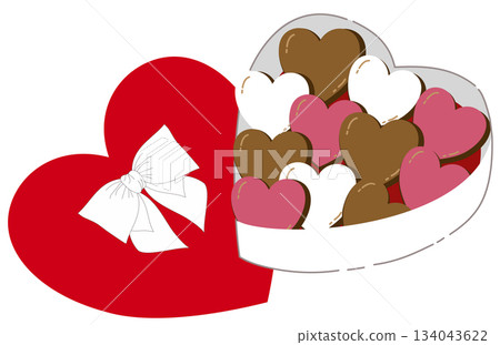 Open Heart-Shaped Box of Valentine Chocolates with White Bow Open Heart-Shaped Box of Valentine Chocolates with White Bow 134043622