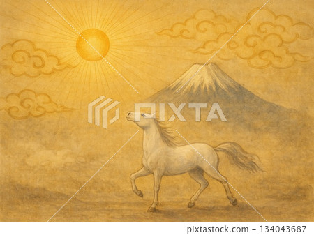 Hakuba runs energetically as the sun rises over Mount Fuji Hakuba runs energetically as the sun rises over Mount Fuji 134043687