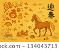 馬與寶藏新年賀卡模板 134043713
