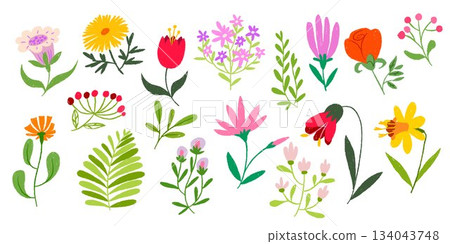 Crayon flower doodles in chalk pastel style Crayon flower doodles in chalk pastel style 134043748