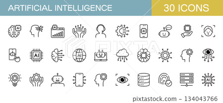 Artificial Intelligence and AI line icon set 134043766