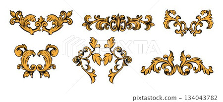 Baroque flourish ornaments set isolated on white 134043782