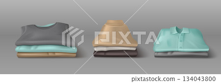 Folded cloth garments stack in realistic 3d style Folded cloth garments stack in realistic 3d style 134043800