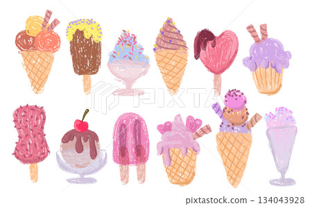 Crayon ice cream set isolated on white background Crayon ice cream set isolated on white background 134043928