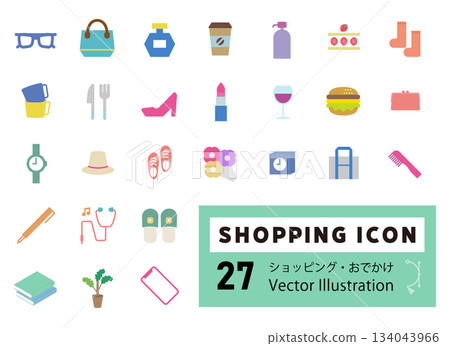 A vector illustration set of icons related to shopping, going out, gifts, and other things that women like A vector illustration set of icons related to shopping, going out, gifts, and other things that women like 134043966