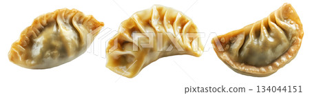 Steamed dumpling mandu with glossy surface and pleated edge isolated on white transparent background 134044151