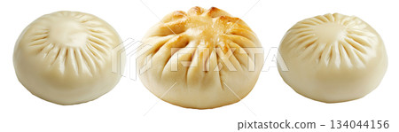 Chinese steamed buns Char Siu Bao filled with savory mushroom pieces isolated on white background 134044156