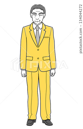 A middle-aged man in a suit standing with a nihilistic smile (simple) A middle-aged man in a suit standing with a nihilistic smile (simple) 134044272