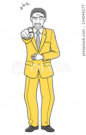 A middle-aged man in a suit laughing with his stomach held (simple) A middle-aged man in a suit laughing with his stomach held (simple) 134044277