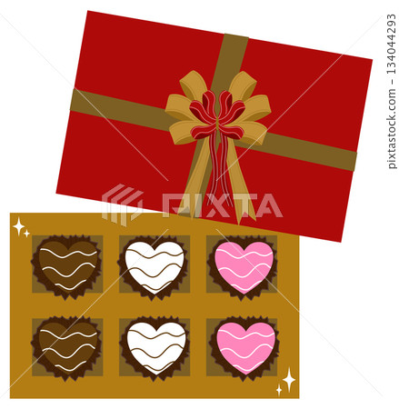 Heart Chocolates box with Red and Gold Bow, valentine element Heart Chocolates box with Red and Gold Bow, valentine element 134044293