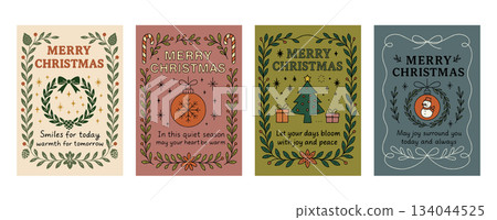 Hand-drawn Christmas card/wreath and ornament decoration Hand-drawn Christmas card/wreath and ornament decoration 134044525