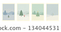 A minimalist illustration of a snowy forest and small items 134044531