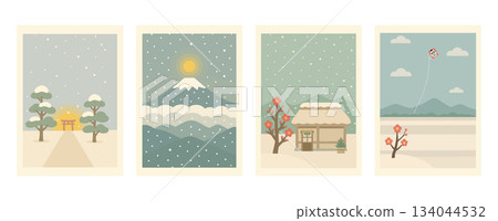 雪景日本新年插圖 雪景日本新年插圖 134044532