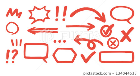 手繪馬克筆裝飾符號包(箭頭、勾號、叉號) 手繪馬克筆裝飾符號包(箭頭、勾號、叉號) 134044533