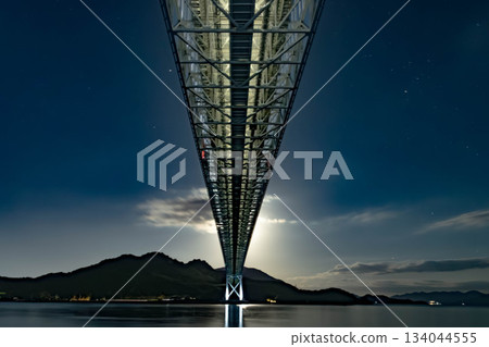 Shimanami Kaido Innoshima Bridge illuminated by the full moon Shimanami Kaido Innoshima Bridge illuminated by the full moon 134044555