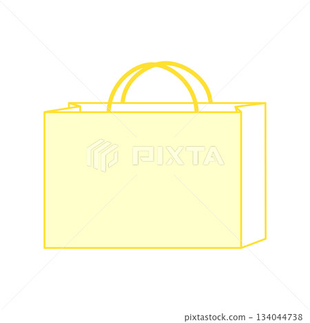紙袋插圖，簡潔，正面，手提包，黃色，橫向 134044738