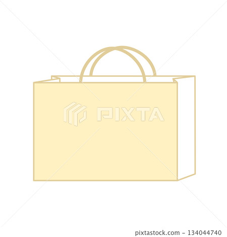 Paper bag illustration, simple, front, handbag, yellow beige, horizontal 134044740