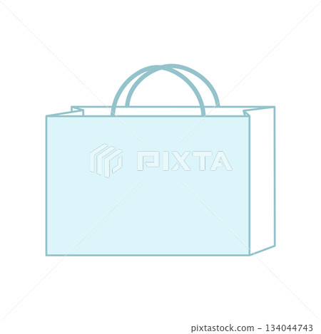 Paper bag illustration, simple, front, handbag, light blue, sky blue, horizontal 134044743