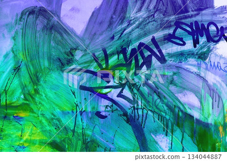Vibrant Abstract Graffiti Art in Blue, Green, Purple with 90s Acid Style 134044887