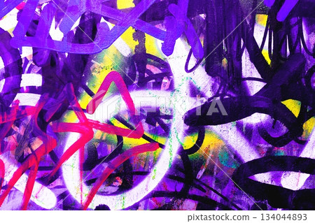 Vibrant Graffiti Art in Neon Purple, Yellow, Pink with 90s Urban Flair Vibrant Graffiti Art in Neon Purple, Yellow, Pink with 90s Urban Flair 134044893