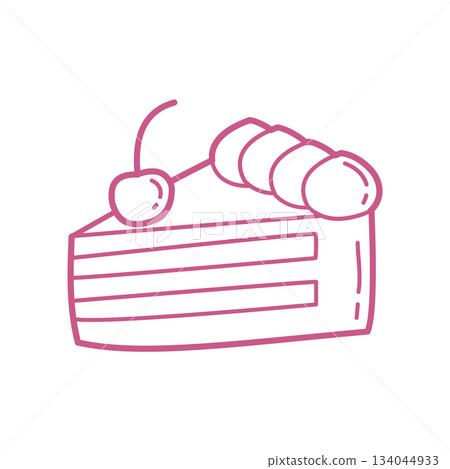 Cute Hand-Drawn Cake Slice Doodle Icon with Cherry in Minimal Line Art Style Cute Hand-Drawn Cake Slice Doodle Icon with Cherry in Minimal Line Art Style 134044933