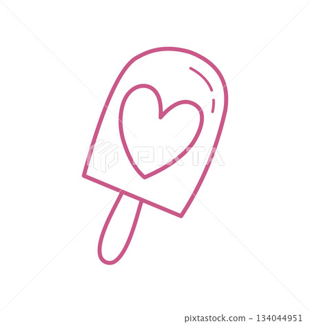 Cute Hand-Drawn Popsicle Doodle with Heart in Minimal Line Art Style Cute Hand-Drawn Popsicle Doodle with Heart in Minimal Line Art Style 134044951