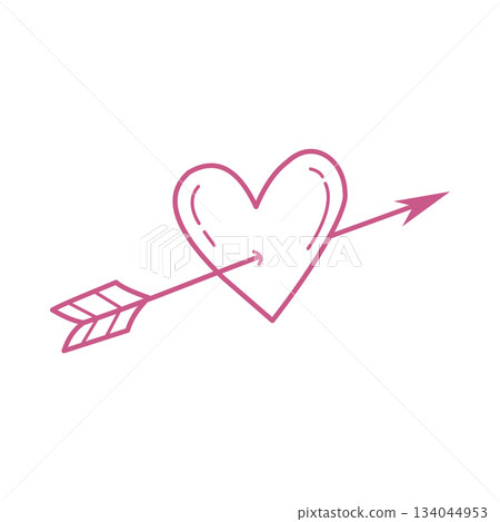Hand-Drawn Cupid Arrow Heart Doodle Icon in Cute Minimal Line Art Style Hand-Drawn Cupid Arrow Heart Doodle Icon in Cute Minimal Line Art Style 134044953