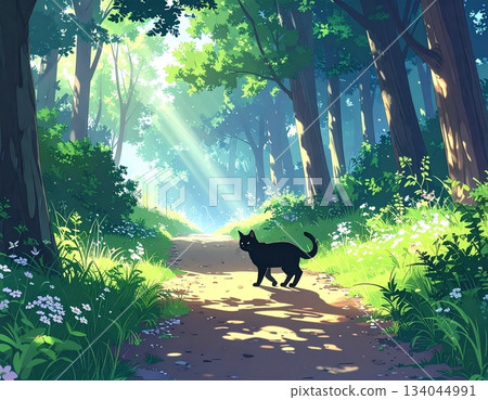 森林小徑與黑貓 森林小徑與黑貓 134044991