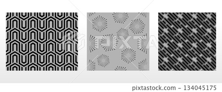 Geometric set of seamless black and gray patterns. Simple vector graphics Geometric set of seamless black and gray patterns. Simple vector graphics 134045175
