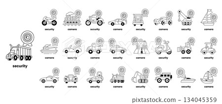 A series of vehicles with the word security written below them A series of vehicles with the word security written below them 134045359
