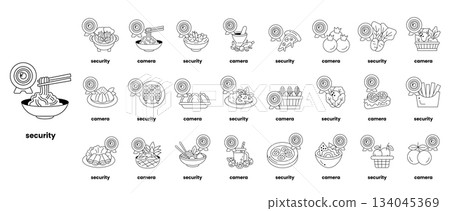 A series of drawings of food and bowls with the word security written below them A series of drawings of food and bowls with the word security written below them 134045369
