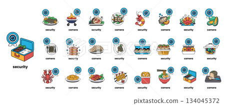 A collection of food items with a blue security icon in the middle A collection of food items with a blue security icon in the middle 134045372