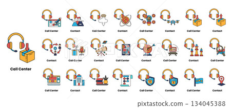 A collection of cartoon images of headphones A collection of cartoon images of headphones 134045388