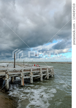 Nieuwpoort, West-Vlaanderen, Belgium, Ocotber 25th, 2025, Rugged maritime waterfront viewing 134045410