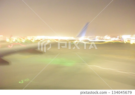 Wings and lines of light in preparation for landing in New York, USA Wings and lines of light in preparation for landing in New York, USA 134045679