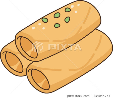 Stack of Crispy Spring Rolls with Toppings Illustration Stack of Crispy Spring Rolls with Toppings Illustration 134045734