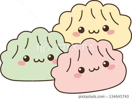 Three Cute Kawaii Dumplings in Pastel Colors Illustration 134045743