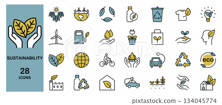 永續生態線條圖示集(彩色) 永續生態線條圖示集(彩色) 134045774
