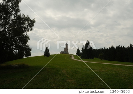 Green Hilltop Monument With Scenic Landscape 134045903