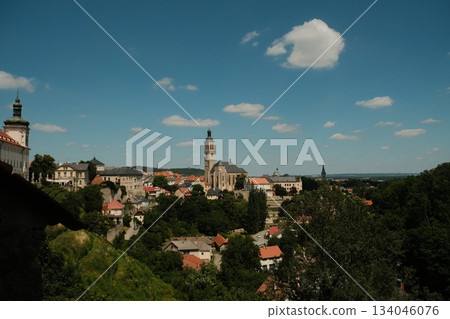 Bohemian Town Panorama With Historic Church 134046076