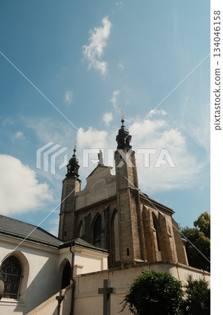Historic Church Tower Against Azure Sky 134046158