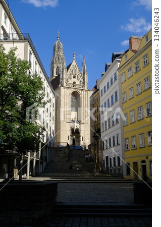Historic Church Amidst Charming European Townscape 134046243