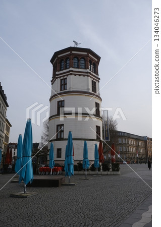Historic Building With Blue Umbrella Terrace Historic Building With Blue Umbrella Terrace 134046273