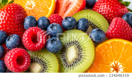 Fresh colorful fruits background for concept of healthy eating, vitamin, diet, or nutrition Fresh colorful fruits background for concept of healthy eating, vitamin, diet, or nutrition 134046339