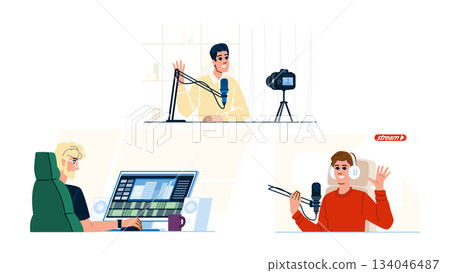 Content creators working on video broadcasting and editing 134046487
