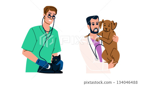 Veterinarian men performing pet health examination 134046488