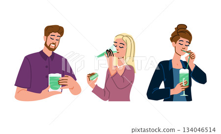 People enjoying healthy matcha green tea beverages People enjoying healthy matcha green tea beverages 134046514