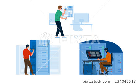 It specialists working on network infrastructure and server systems It specialists working on network infrastructure and server systems 134046518